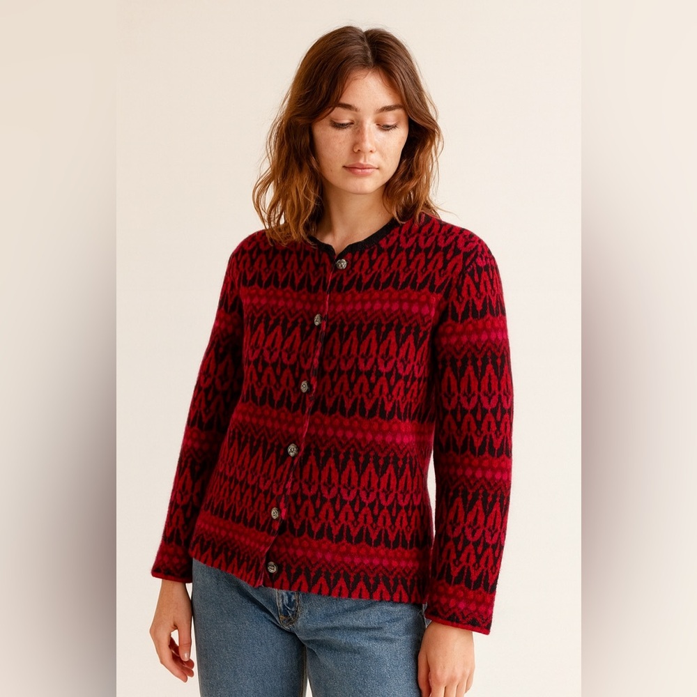 Iceland Jersey Modeller of Sweden Red Lambswool Sweater Vintage 60s Sz. M
